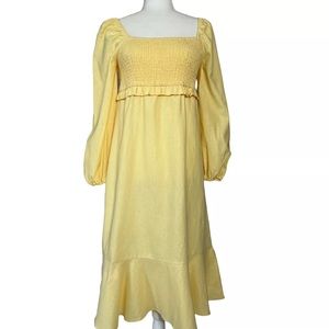 7 For All Mankind Yellow Smocked Midi Dress